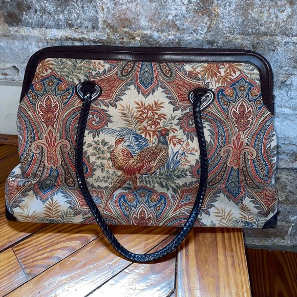 Brighton Pheasant Tapestry and Leather Weekender Tote - RARE Collectors Purse - Picture 1 of 13